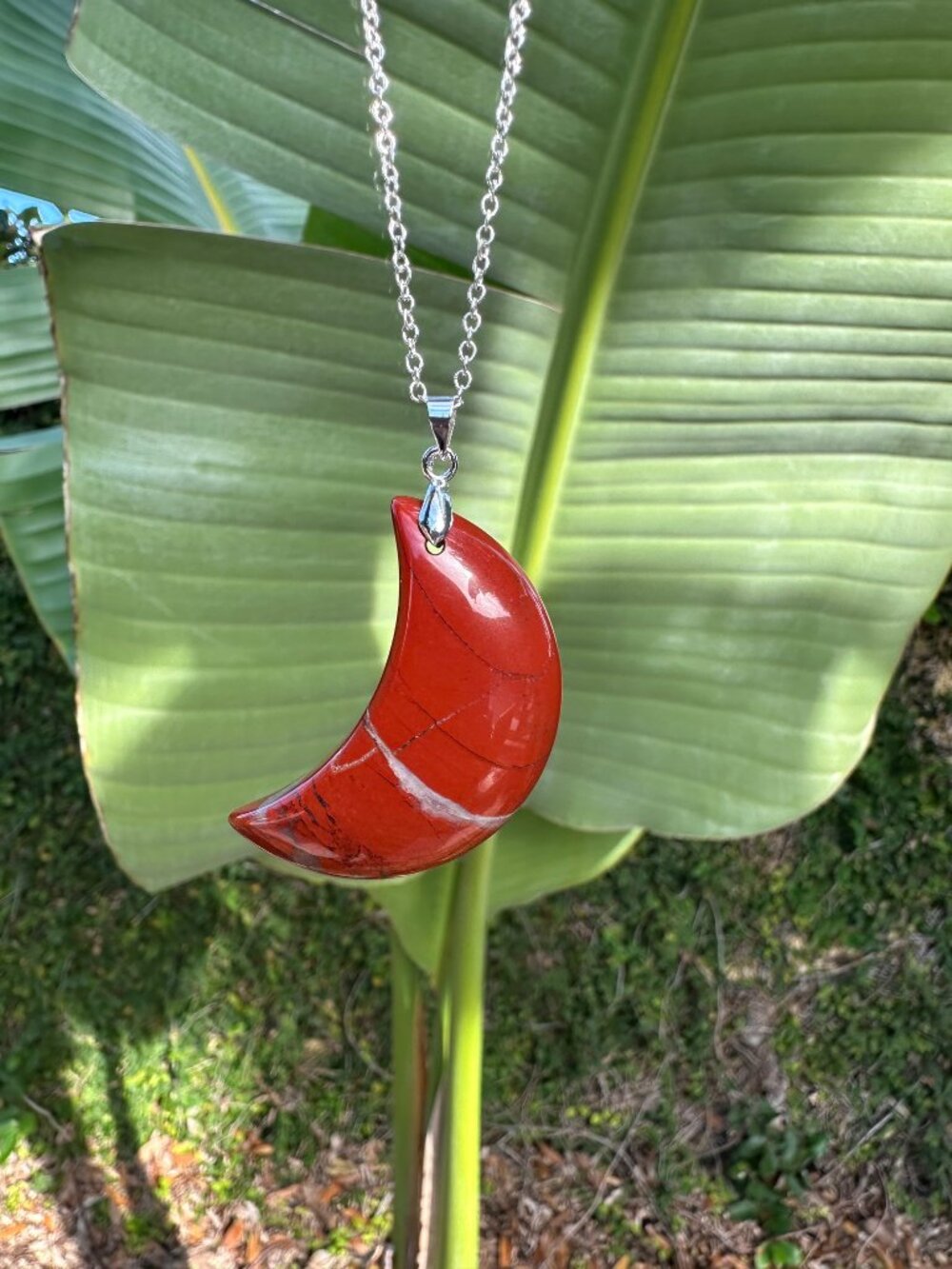 NEW Red Jasper Crescent Moon Pendant Necklace